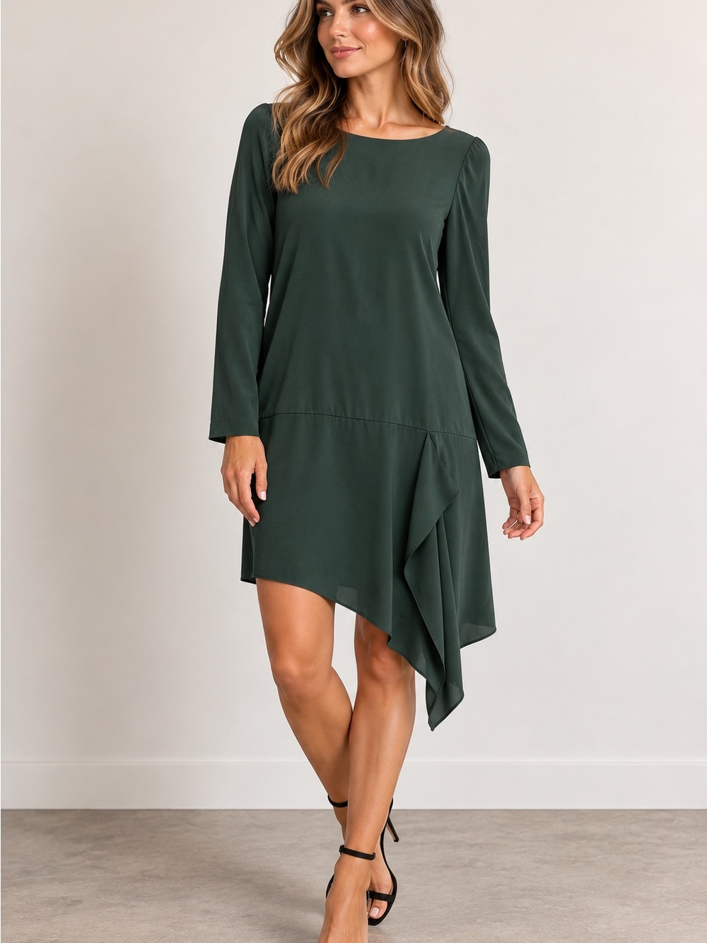 Tibi New York 100% Silk Green Asymmetrical Draped Dress Size 8